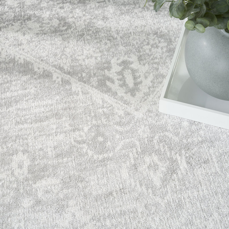 Bungalow Rose Harleigh Machine Washable Light Grey Vintage Indoor Rug, Rectangle 6'7" x 9'