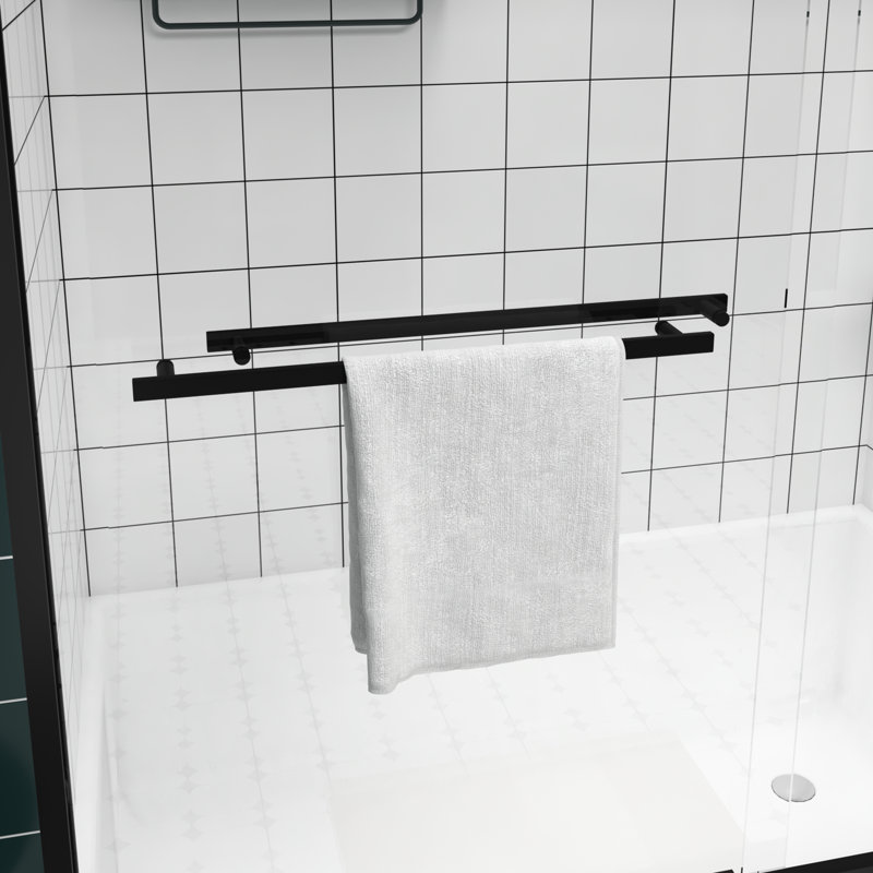 58" High Double Sliding Shower Enclosure, 1/4"  6Mm  Clear Glass, Mute Rollers, Reversible Installation, Waterproof Design Aluminum Frame Bathtub Screen, Tempered Stainless Steel Handle, Design, Setup