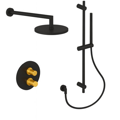 Agrippina Thermostatic Shower System with 2-Way Diverter, 8-Inch Rain Shower Head and Hand Shower with Slide Bar, Valve Included