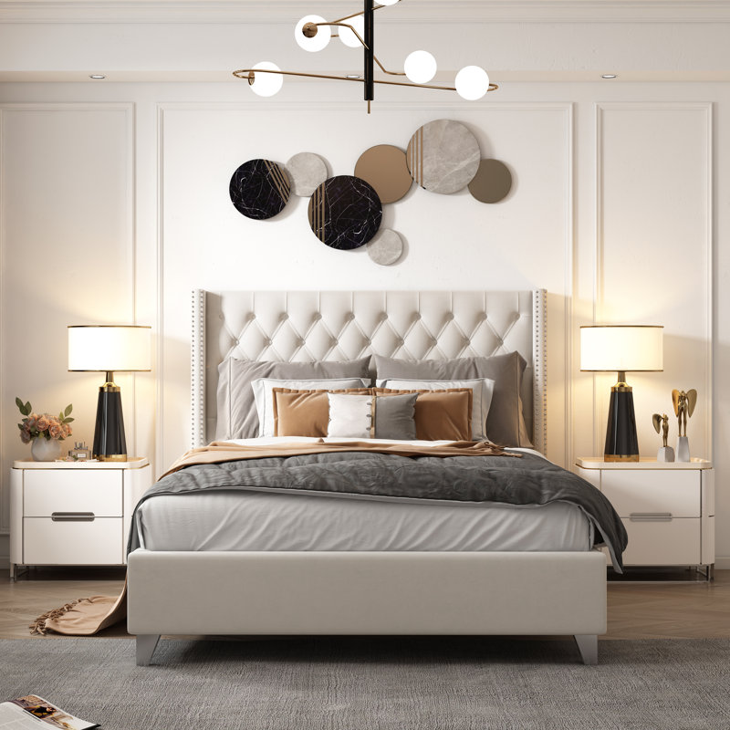 Deth Tufted Velvet Upholstered Platform Bed