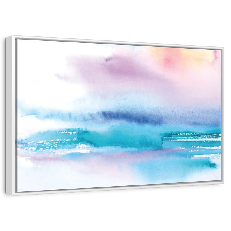 Coucher de soleil délavé, Cadre flottant blanc, 37 po x 25 po