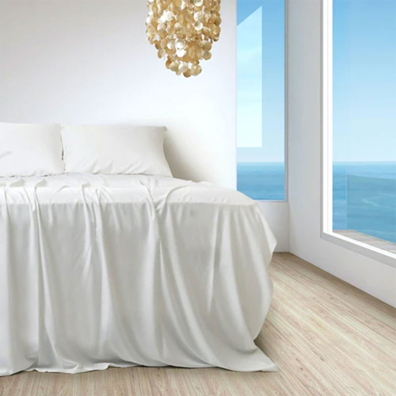 Sleepgram Viscose from Bamboo Bed Sheet Set with 2 Pillowcases, King Sheet Set + 3 Additional Pieces, White
