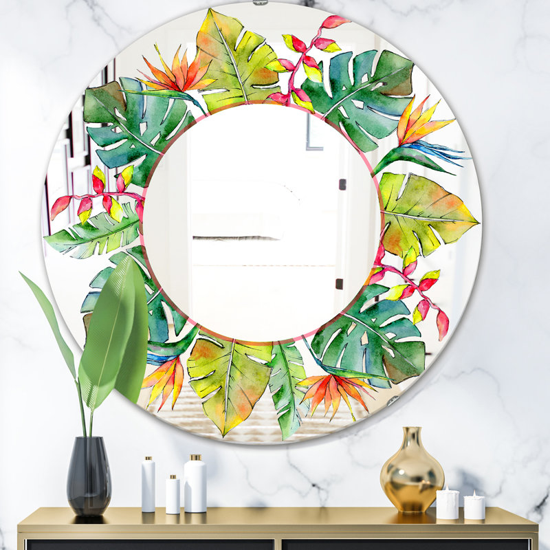 Feuilles tropicales Hawaï dans un miroir d'appoint, H 31,5 po x l po