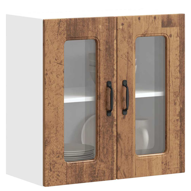 Kitchen Wall Cabinet With Glass Door Kalmar Engineered Wood, 60cm H x 60cm W x 31cm D, Old Wood