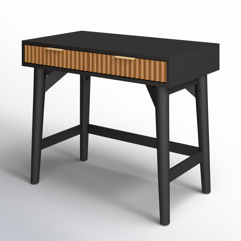 Walburg Rectangular Writing Desk with Wood Legs, Black