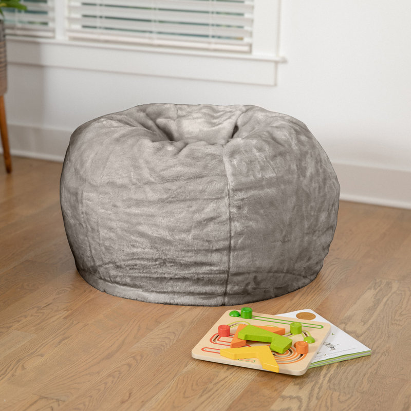 Fauteuil à billes en coton Classic, Petit, Fourrure grise