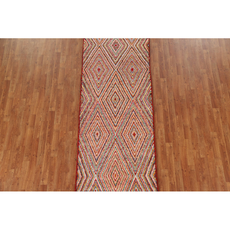 Tapis de couloir oriental géométrique marocain noué à la main 3 x 10
