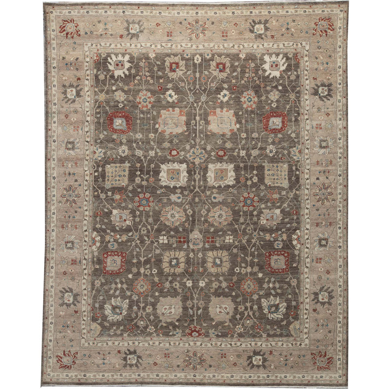 Tapis noir et ivoire de haute qualité noué à la main