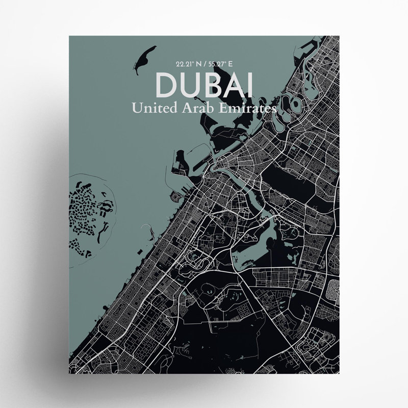 Dubai City Map In Midnight - No Frame Print, 20cm H x 16cm W x 0.05cm D