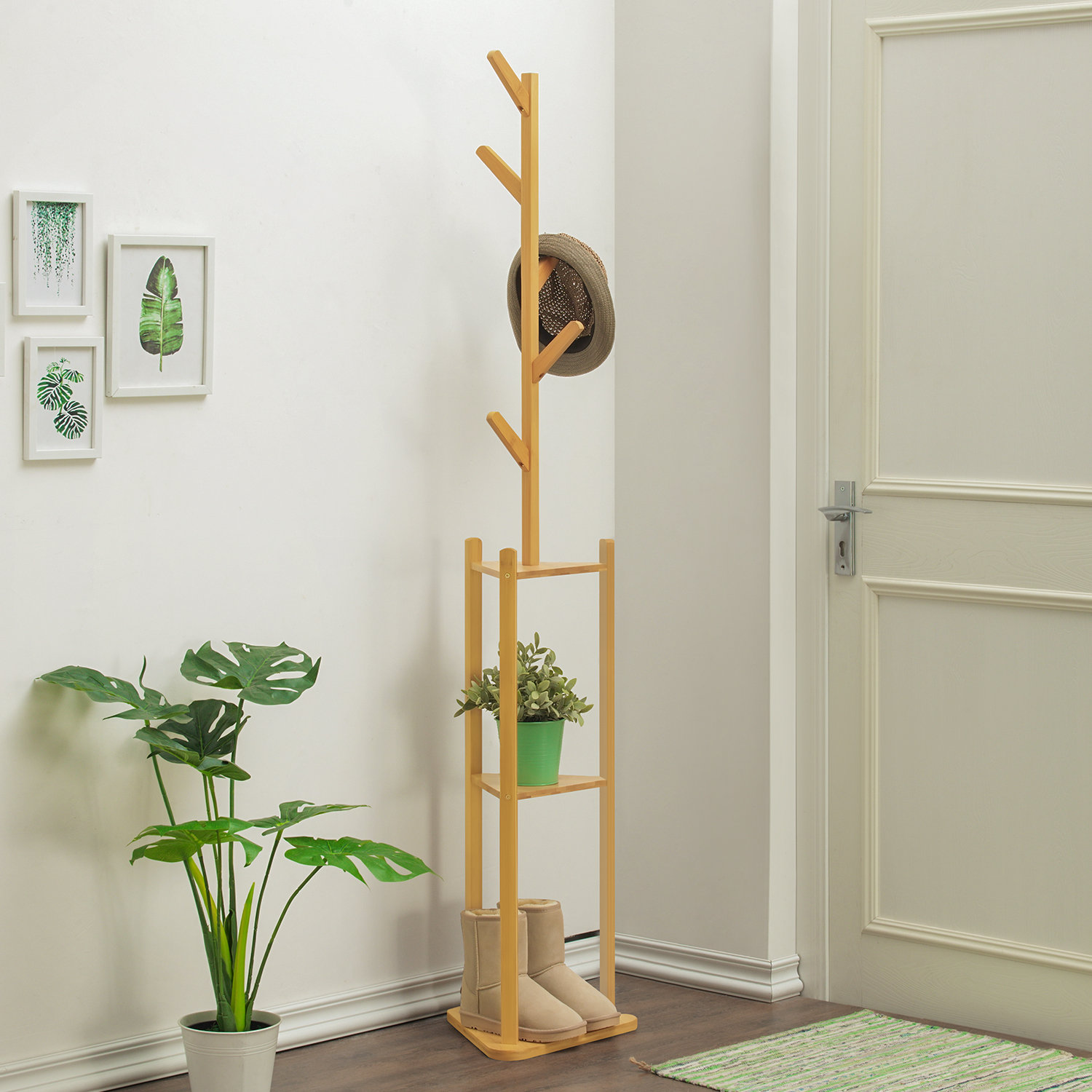 Bamboo Wall Hanger Coat Rack Colorful Simple Clothes Hook-Free
