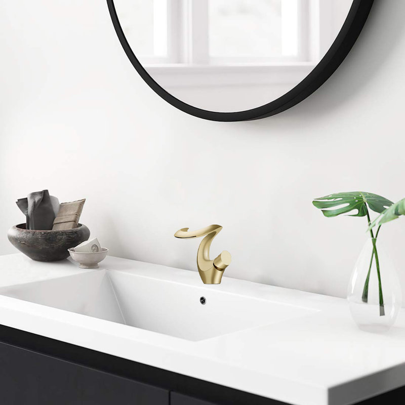 AUU Solid Brass Single Hole Waterfall Vessel Sink Faucet With Pop-Up Drain & Deck Plate, Brushed Gold