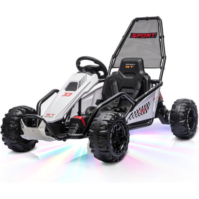 Kart à la dérive 24 V avec deux moteurs de 200 W, kart électrique avec roues durables et cadre en métal, jouet avec fonction musicale et lumières DEL pour enfants de 3 à 8 ans