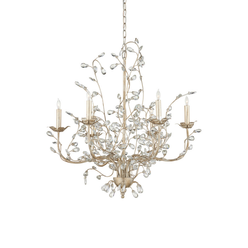 Crystal Bud 6 - Light Chandelier, Silver Granello