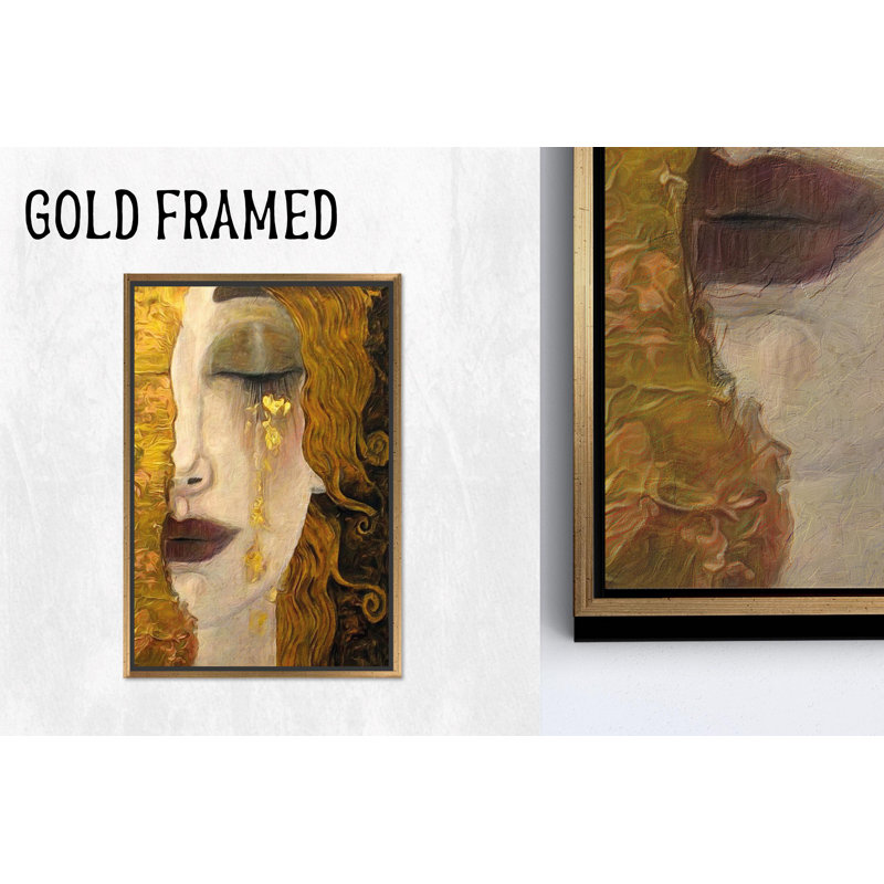 Portrait d'une femme inspirée de Klimt: Toile imprimée abstraite Golden Tears, 1P GoldFramedCanves, H: 17,8 po x l: 13,8 po