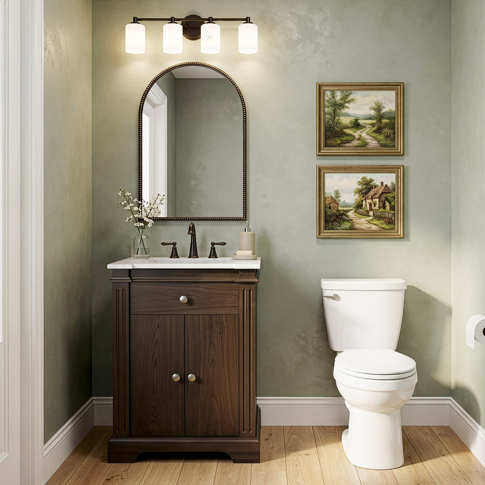 Rachelle 24 in. W Wood & Marble Bathroom Vanity, Walnut Brown, Natural Walnut