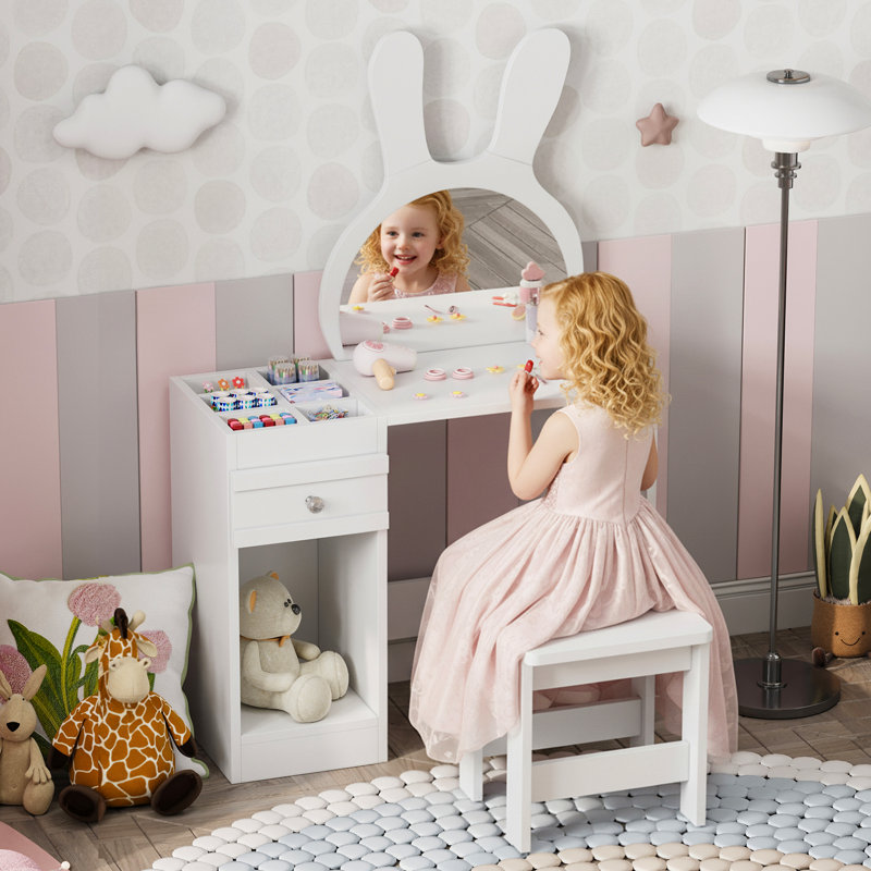 Kids Vanity Set with Mirror, White