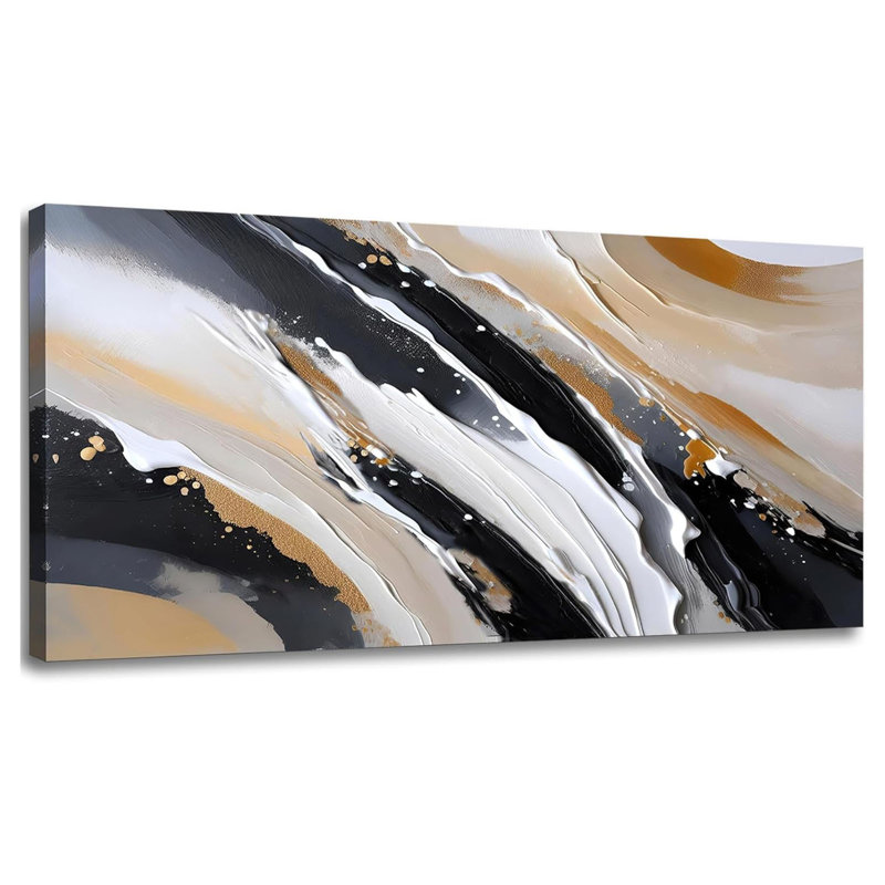 Toile abstraite, grandes décorations murales pour salon, noir, brun, blanc, peinture murale moderne pour bureau, 24 po x 48 po