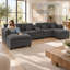 Canapé modulaire modulaire en L avec méridienne réversible, port USB, tiroir de rangement, console avec porte-gobelet rabattable, poches pour accoudoirs et coussins amovibles - gris foncé-361472598