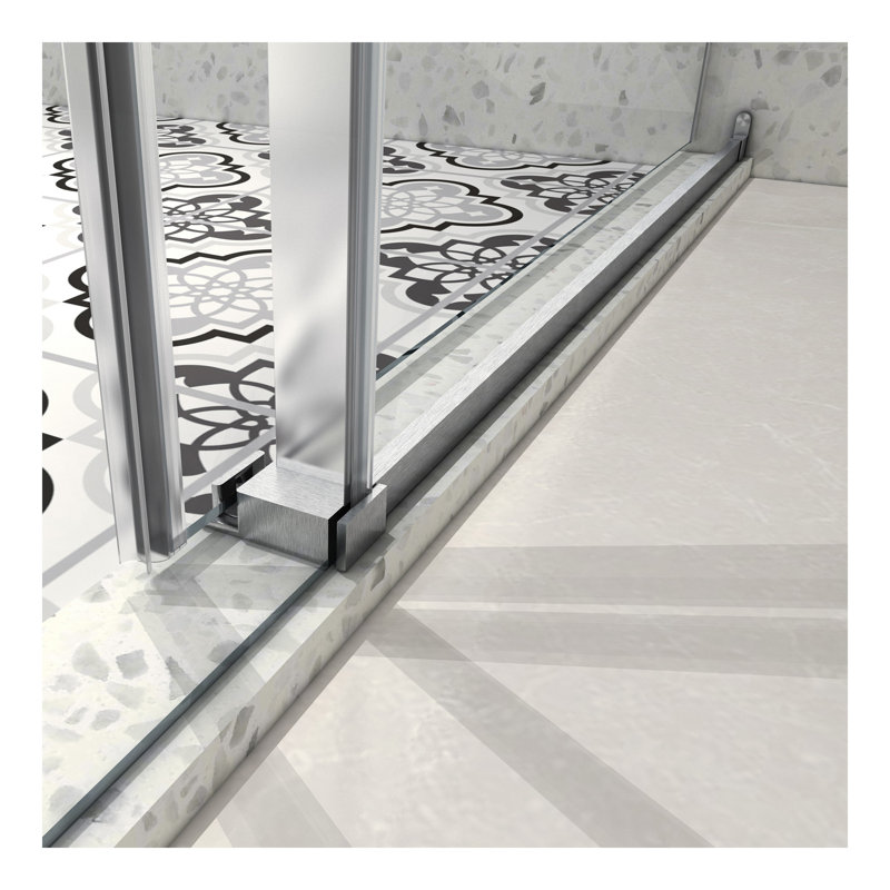 Brushed frameless one fixed and one shifted Shower Door, 70MM 304 stainless steel large pulleys with adjustable soft closing function,with nano easy cleaning and stick explosion-proof menbrance