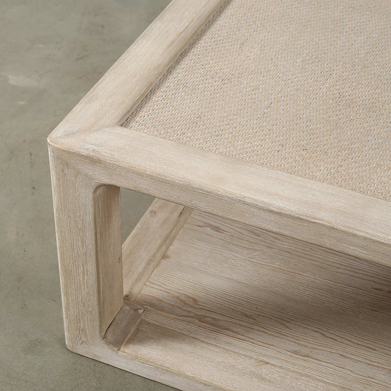 Artissance Square Milo Coffee Table with Rattan Top Weathered Whitewash 50x50x19H