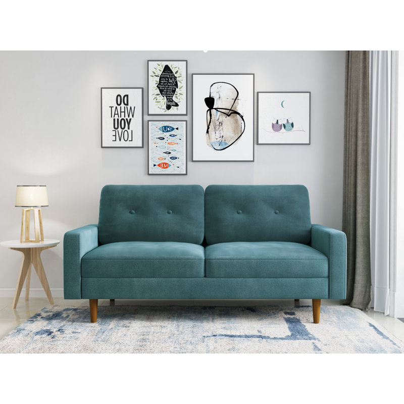 70'' Velvet Sofa, Prussian Blue Velvet 