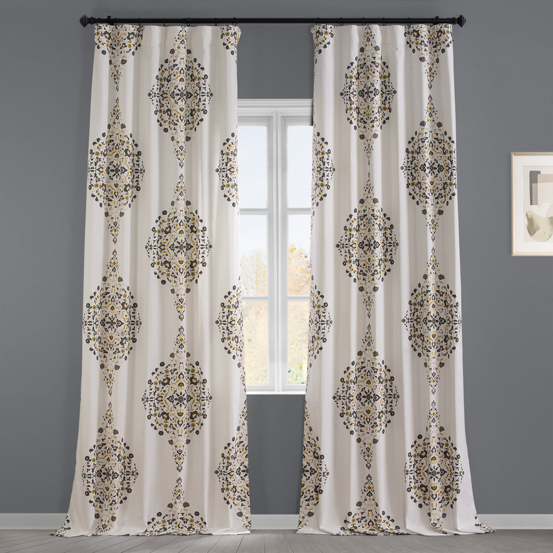 Mcclenton Medallion Damask Printed Cotton Rod Pocket Room Darkening Curtains - Single Panel Drapes Bungalow Rose Curtain 