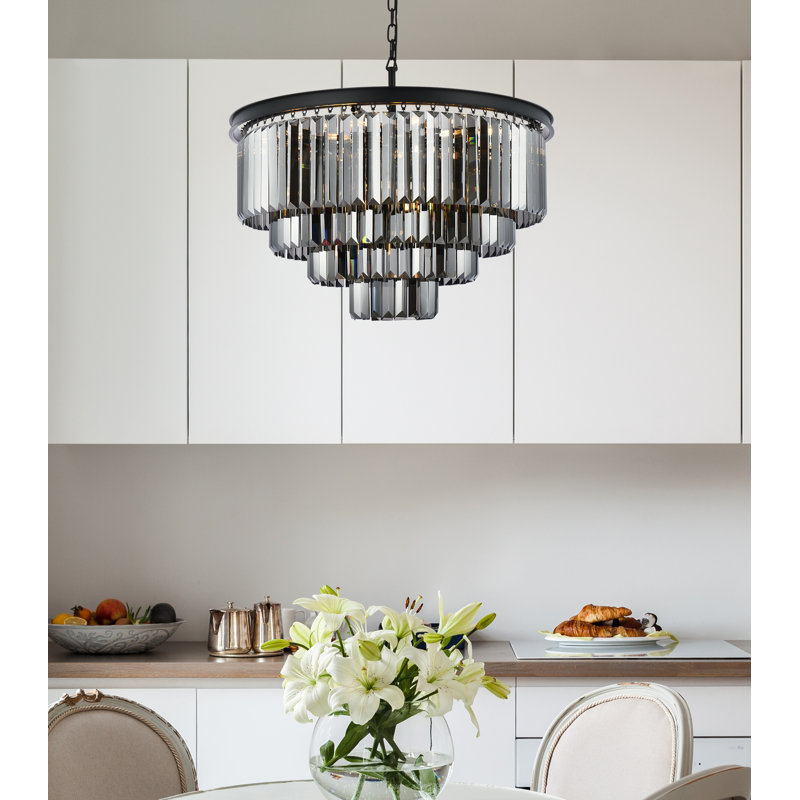Yazmin 17 - Light Dimmable Tiered Chandelier, Gray, Matte Black