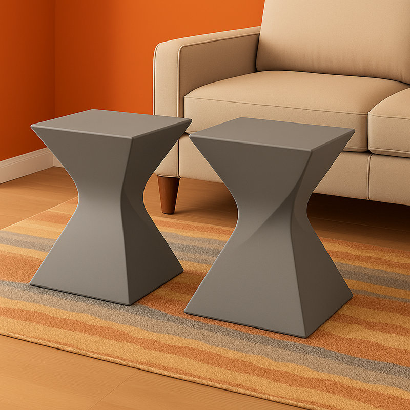 Saralie Modern ABS Plastic Side Table – Curved Geometric Design End Table with Pedestal Base, Living Room Table or Bedroom Nightstand