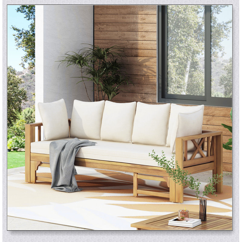 Lit de jour en bois d'acacia imperméable Long Beach, mobilier d'extérieur polyvalent pour le patio et la détente
