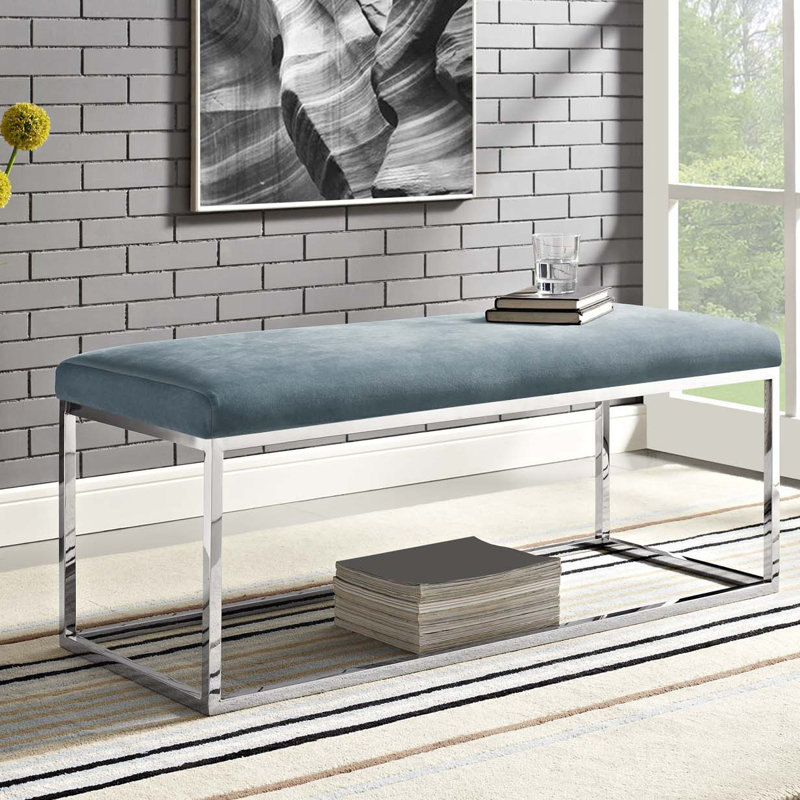 Teal Velvet Bedroom Bench with Gold Base