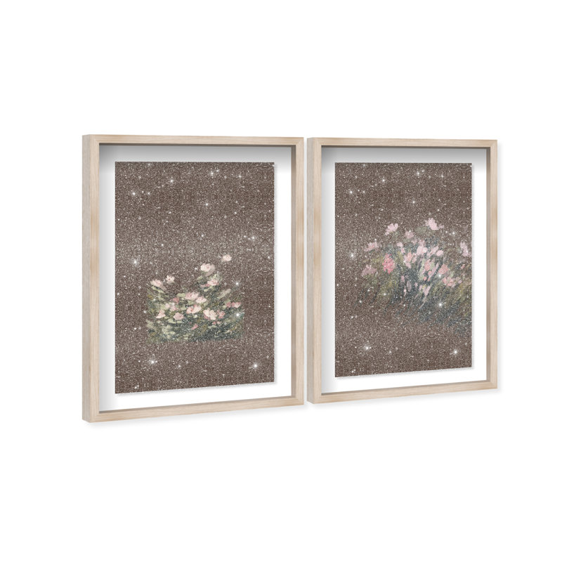 Secret Garden Set Shadowbox Floral & Botanical Print by Oliver Gal, Black Frame, 10 x 15, 17"H x 25"W, Natural Oak Shadowbox
