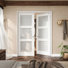 Porte française en verre givré 3-Lite 60 po x 80 po avec charnières argentées, dalle de porte en verre avec cadre, porte intérieure française comme porte de garde-manger, porte de chambre à coucher, porte de buanderie, portes de placard, portes de chambre, loquet et levier de porte inclus