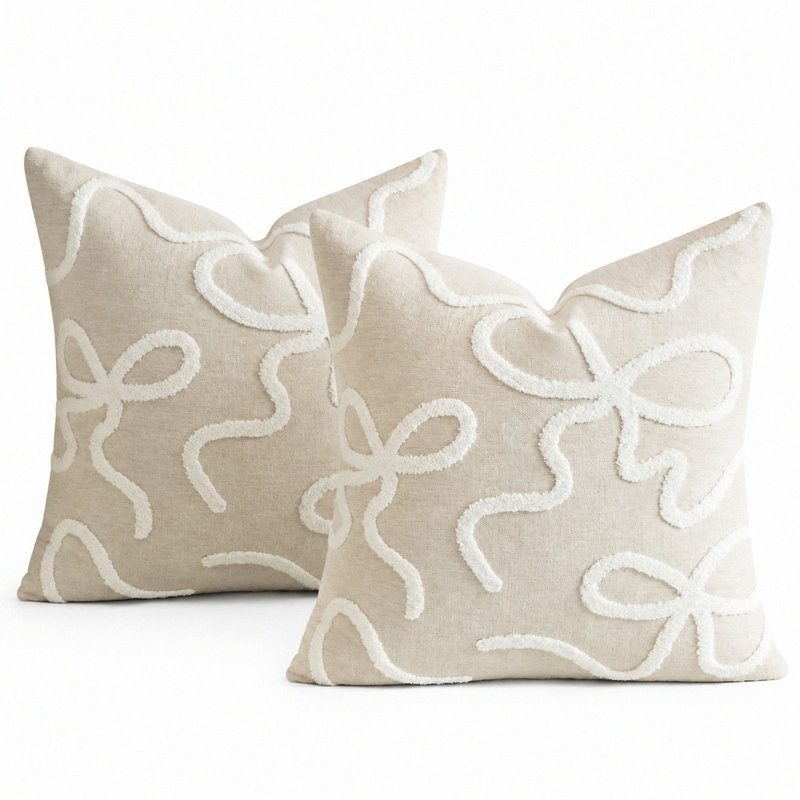 Housses de coussin 18 x 18 pouces à broderie rétro, Ivoire ivoire