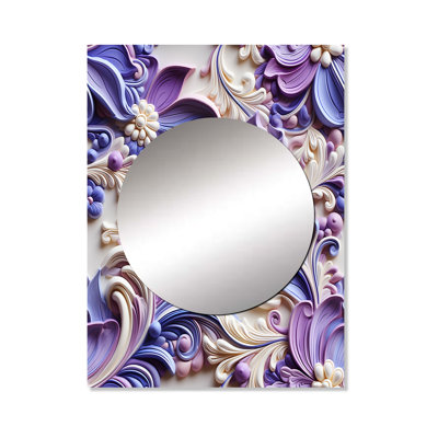 Jaymiah Purple Lavender Persian Paisleys - Paisley  Wall Mirror, Paisley, Floral Decorative Mirror, Printed Metal Art