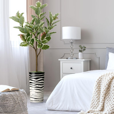 Artificial Tree in Modern Granite Effect Planter Fake Rubber Silk Tree (Plant Pot Plus Tree)