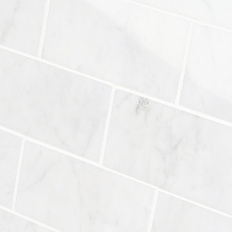 White Carrara 3" x 6" Polished Marble Floor & Wall Subway Tile