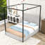 Lit à baldaquin avec tête de lit en velours côtelé moelleux et structure en métal robuste-315417152-315417155