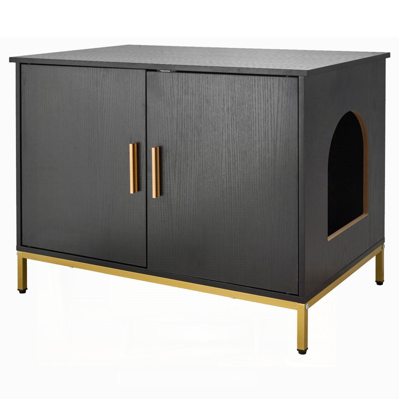 Meuble de litière moderne pour chat avec pieds en métal, poignée et intérieur spacieux pour le contrôle des odeurs et l'intimité