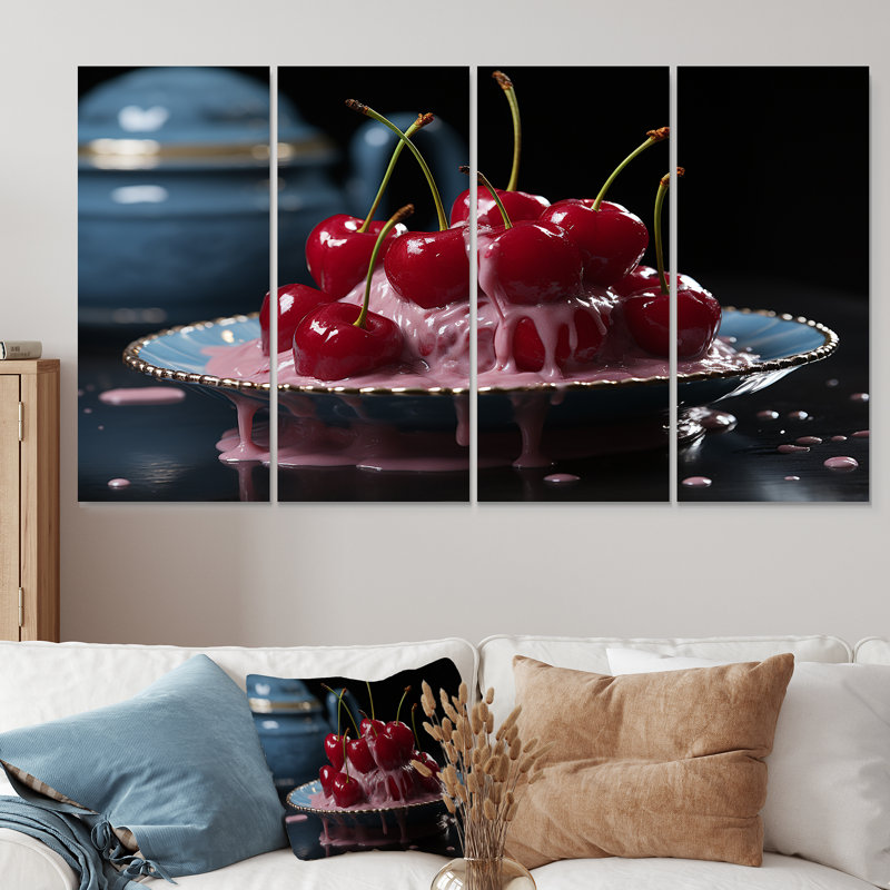 «Cherry Sundae Dessert Explosion», ensemble d'art mural 4 pièces cerise, H 28 po x l 48 po