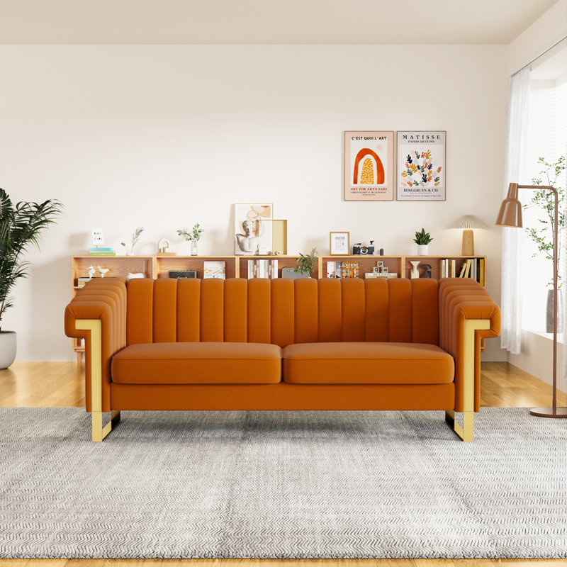 Bexhill Velvet Sofa, Velvet Sofa, Modern Sofa, Accent Sofa, Orange