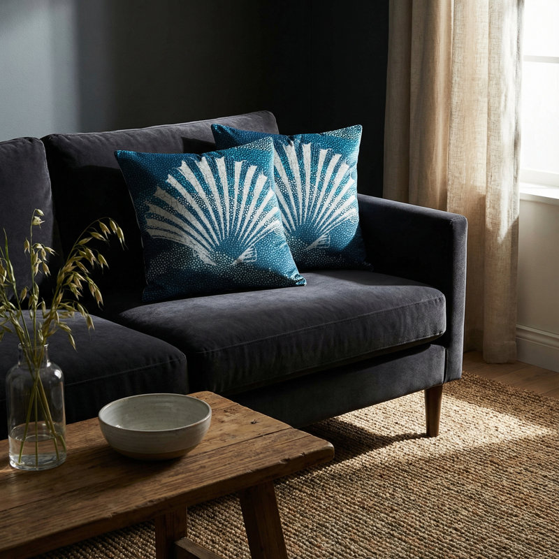  Coussin décoratif en velours «Sea Glass I»