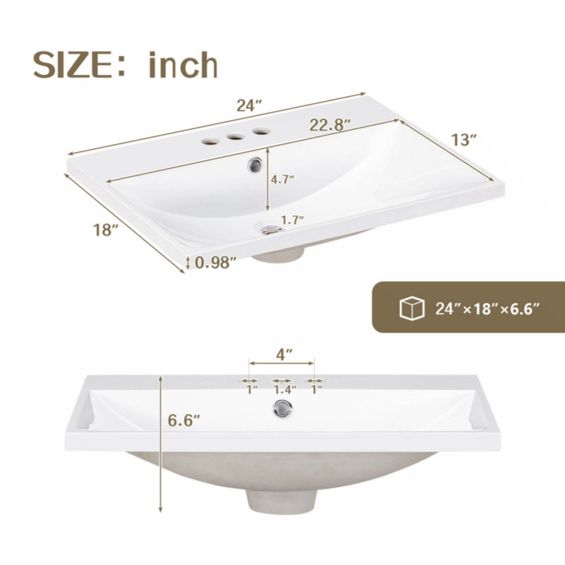 Wenty 18'' White Ceramic Rectangular Bathroom Sink