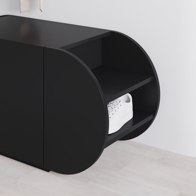 Modern Black Shoe Cabinet, 43.3 x 19.7 x 15.9 inches | 100% Melamine Coated Particle Board, Thickness: 0.7 inches | Soft-Close Hinges, Holds Up to 176 lbs | Stylish Storage Solution for Entryway & Hallway