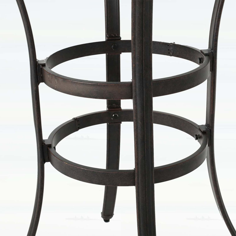 Table de bar en fonte d'aluminium avec motif en treillis et porte-parapluie pour un repas en plein air élégant