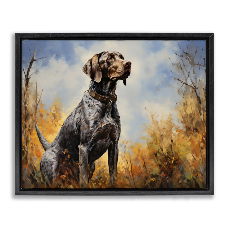 Cadre flottant pour chien chassant les oiseaux bruns, design Creative Studio, Cadre flottant noir de jais, H 17 po x l 21 po