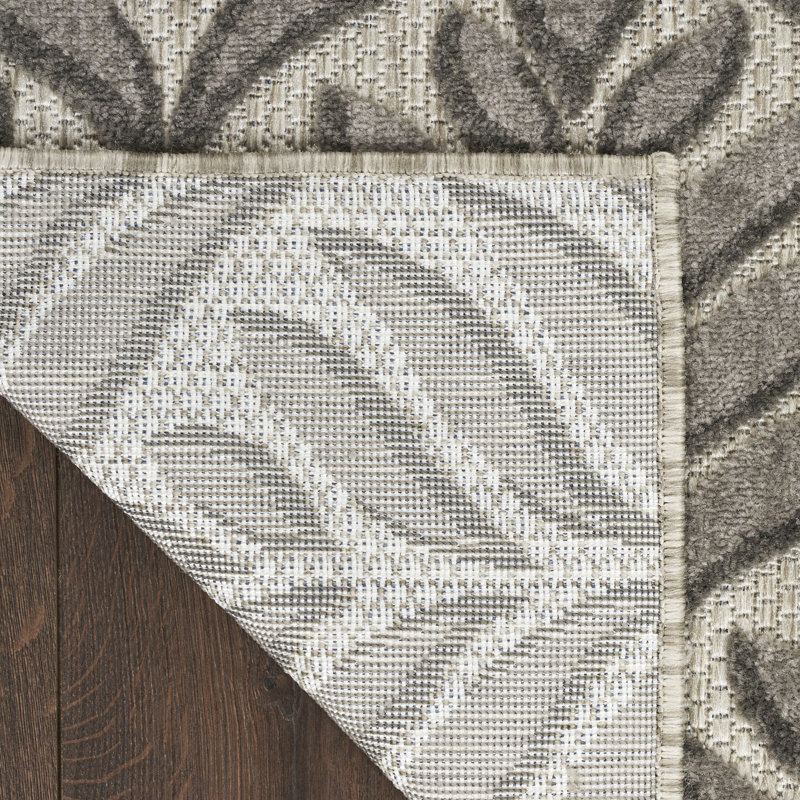 Rectangle Airabella Floral Machine Woven Polypropylene Indoor/Outdoor Area Rug in Gray/Ivory, Rectangle 7'10" x 10'6"
