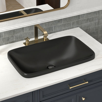 Lavabo de salle de bain vasque rectangulaire semi-encastré en céramique noir mat 24 po x 15 po avec bonde escamotable Los Flexi