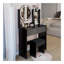 Meuble-lavabo à miroir rond de 17 po à DEL avec tabouret rembourré, équipé de 2 prises CA + 2 prises USB, grand miroir, interrupteur tactile, 3 couleurs, luminosité réglable, grand bureau, rangement multicouche à grande capacité-1765623858