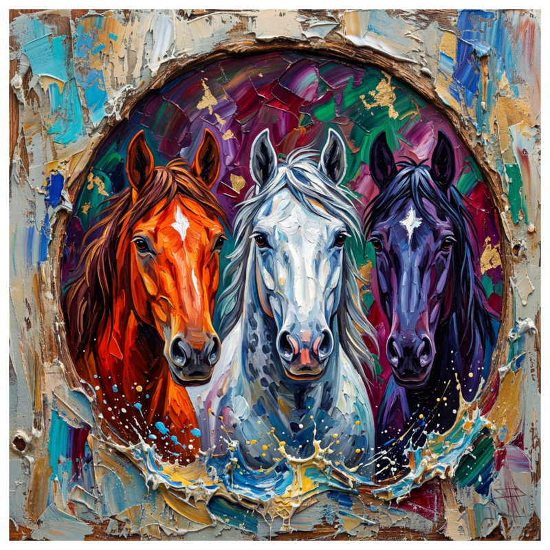 Three Colourful Horses Quilted Bedspread All Sizes, Full / Double