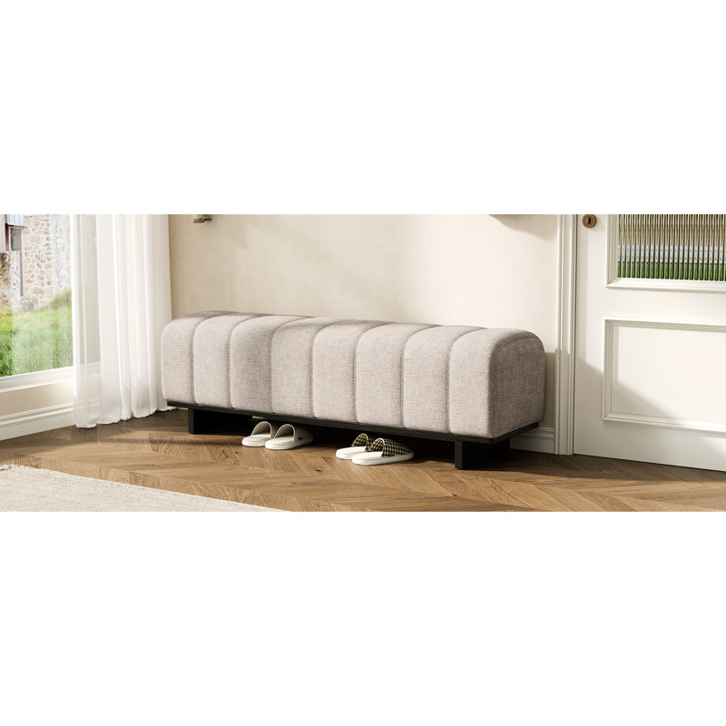 Banc de salle à manger en chenille Oatmeal, capacité de poids de 250 lb, pieds en bois d'hévéa, sièges de 64,79 l, capacité esthétique élégante, contemporain